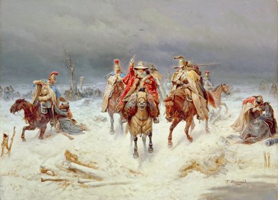 Franse troepen steken de rivier Berezina over in november 1812, 1891 door Bogdan Willewalde